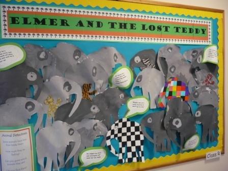 Yr R display board - 'Elmer & the lost Teddy